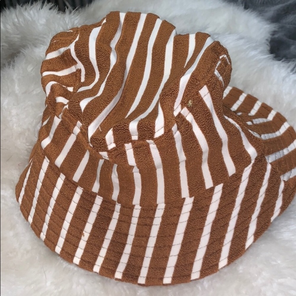 Corduroy Stripped brown and white bucket hat #new